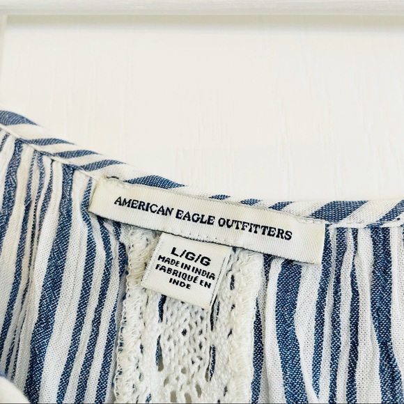 American Eagle blue and white striped chambray off the shoulder top Size Large - Picture 7 of 10